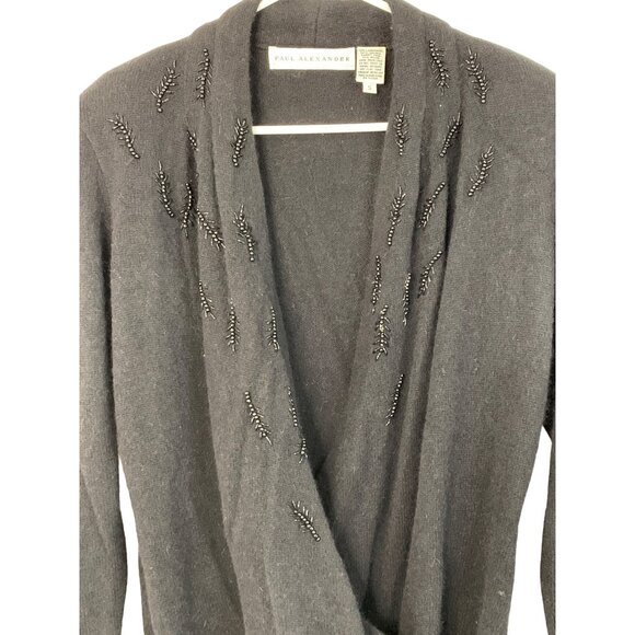 VTG Paul Alexander Black Long Line Angora Sweater S 7762 Bead Surplice wrap - Picture 6 of 8
